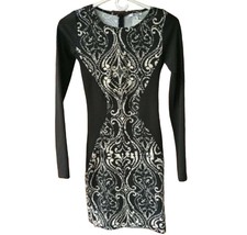 Bar III Long-Sleeve Bodycon Dress Black &amp; White Sz. XS Paisley Print Rou... - $369.07 MXN