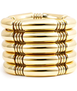 Gold Chunky Bangles Bracelets for Women 14K Gold Plated Stack Layered Cu... - $18.15