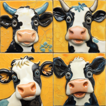  Decorative Ceramic Cow Tiles - Set of 4 - $504.25 MXN