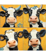  Decorative Ceramic Cow Tiles - Set of 4 - $37.03 CAD