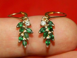 1.40CT Simulated Marquise Emerald Drop Earrings 14K Yellow Gold Plated Silver - £94.66 GBP