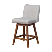 26&quot; Taupe And Brown Solid Wood Swivel Counter Height Bar Chair - £472.36 GBP