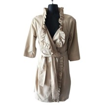 JCrew Womens Ruffle Trim Khaki Cream Tie Waist Belted Trench Coat Size 4 - $99.99