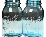 2 Antique 1922-33 Ball PERFECT MASON Quart Jar Regular Mouth Blue Glass ... - £39.64 GBP