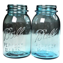 2 Antique 1922-33 Ball PERFECT MASON Quart Jar Regular Mouth Blue Glass ... - $50.00