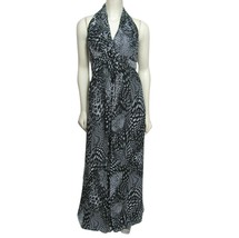 VTG Joseph Ribkoff Halter Chiffon Maxi Dress S Gray &amp; Black Geometric Pr... - £46.68 GBP