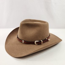 Akubra Snowy River Fur Felt Hat Size 59 / 7 3/8 Beige Aces Band Made Aus... - $96.57