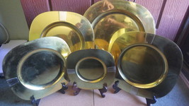 Vintage 5 Piece A/S Italy Modernist Brass Sterling Silver Charger Set Mcm 1960&#39;S - £319.74 GBP