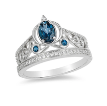 Enchanted Disney Cinderella Oval Blue Topaz Ring, 1/1 Ct Diamond Engagement Ring - £96.73 GBP