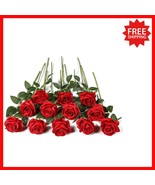 12 Pcs  Silk Red Roses - Long Stem Artificial Flower Bouquet for Weddings - $513.60 MXN