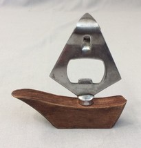 Vintage Bottle Can Opener Japan Stainless Steel Wood Handle Stands Sail Boat - £6.86 GBP