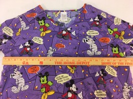 Haunted Mickey Mouse Halloween Pattern Stretch Cotton Purple Scrub Top W... - £17.42 GBP
