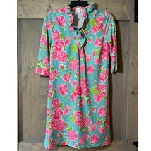 Simply Southern 3/4 Sleeve Knee Length Knit Tunic Dress Pink Rose Floral Small - £9.62 GBP