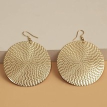 Women&#39;s 80s Fashion Gold Round Block Boho Retro Drop Dangle Earrings Jewellery - £13.29 GBP