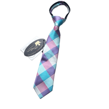 Littlest Prince Boys 2-5 year Blue Pink Gray Plaid Zipper Tie Necktie NEW - £11.01 GBP