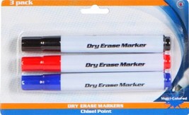 3 DRY ERASE MARKERS chisel tip Black Red Blue expo eraser white board nonporous - £17.76 GBP