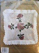 Something Special Candlewicking Pink Roses Pillow Kit w/ Lace #80188 14”x14” - $16.57