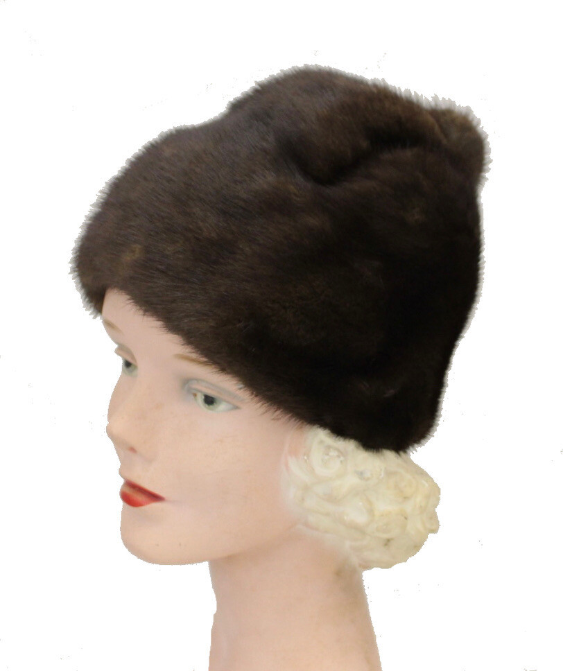 VTG Mink Fur Hat Dark Brown Amrose New York 21 3/4" Cool Shape Near Mint 1960s Item image 7