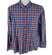 Vince Men&#39;s Size XL Plaid Button-Down Shirt Collared Neck Long Sleeve Red Blue - £27.10 GBP