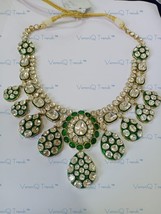 VeroniQ Trends-Bridal Necklace in 92.5 Silver Moissanite Polki with Green Meenak - £1,998.38 GBP