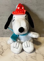 Plush Peanuts SNOOPY Beagle Christmas Winter Stocking Hat Scarf New W/ Tag 7&quot; - £10.03 GBP