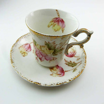 American 1930s WARWICK Fine Bone China Teacup &amp; Saucer Set in Yellow and Pink TU - £35.39 GBP