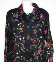 The Quacker Factory Beaded Embroidered Butterfly Floral Black Shirt Jacket Large - £28.14 GBP