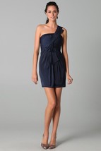 Bcbg Maxazria Drape Front One-Shoulder Satin Dress Sz 12 Navy - £75.78 GBP