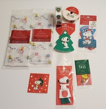 Vtg 9 piece lot Hallmark Snoopy Peanuts Christmas gift trim wrap ribbon tissue - £23.81 GBP