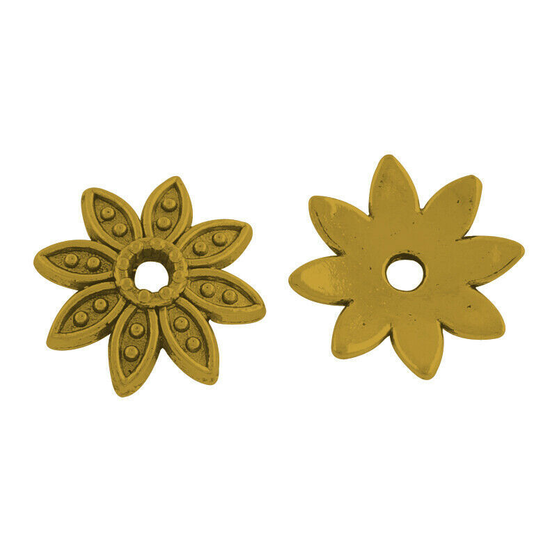12 Flower Bead Caps Antique Gold Tone Spacers Findings Floral 12.5mm - $2.40