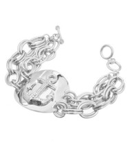 Silver Metal Rhinestone and Crystal Nautical Anchor Charm Link Bracelet - £27.83 GBP