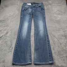 Cello Jeans Womens 5 Blue Flared Low Rise Button Rhinestone Pocket Denim Jeans - $29.68