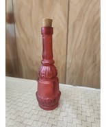 Vintage Frosted Cranberry Bottle Glass Raised Embossed Design With Cork ... - $14.99