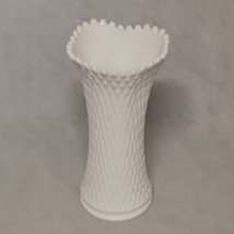 Westmoreland Swung Milk Glass Vase Diamond Quilted 32 Fingers 11&quot; x 5.5&quot; - £25.73 GBP