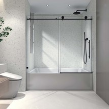Frameless Shower Door: 6063 Matte Black, Soft Close - $545.99