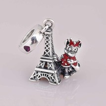 925 Sterling Silver Disney Minnie Eiffel Tower Dangle Charm With Red Enamel  - £14.32 GBP
