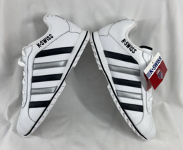 K Swiss Big Logo Sneaker Women&#39;s Size 11.5 White Black &amp; Silver Stripes NWT - £34.44 GBP