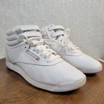 Reebok Womens Freestyle Hi Shoes 9 White Leather High Top Trainers Sneakers - $64.17