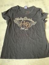 Harley Davidson Brass Stud Logo Tee Black Short Sleeve size 1X Uke&#39;s Ken... - $26.89