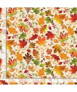 Cotton Harvest Leaves Leaf Acorns Fall Autumn Cream Fabric Print by Yard... - $15.95