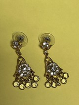 Vintage Clear Rhinestone Flowers Lacey Goldtone w Fringe Dangle Post Earrings fo - £9.02 GBP