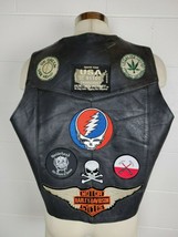 Vintage Route 66 Leather Biker Motorcycle Vest w. Harley Hemp &amp; Band Patches 50 - £67.11 GBP