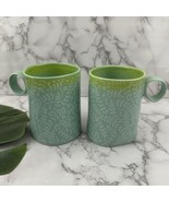 Anthropologie Floral Ombre Coffee Mug Set of 2 Green Blue Rustic Shape Cups - $29.69