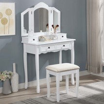 White Vanity Makeup Table &amp; Stool Set | Sanlo® - $201.99