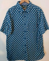 Woolrich Shirt Mens LARGE Blue Arrowhead All Over Print Short Sleeve But... - $18.66