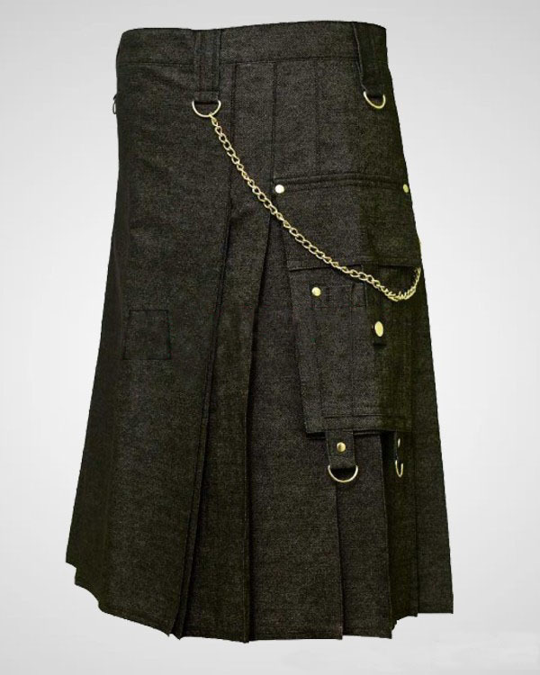 Black Denim Kilt With Gothic Style