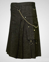 Black Denim Kilt With Gothic Style - £51.12 GBP
