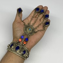 88.1g, 7.25&quot; Tribal Turkmen Lapis Inlay 5 Finger Cuff Bracelet @Afghanistan, B13 - £15.96 GBP
