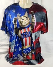 USA Flag Cat Kitty Polyester Lightweight Shirt Size XL - £11.18 GBP