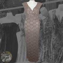 Connected Apparel Womens Dusty Taupe Maxi Sequined Lace Evening Dress Gown Sz 12 - £47.40 GBP